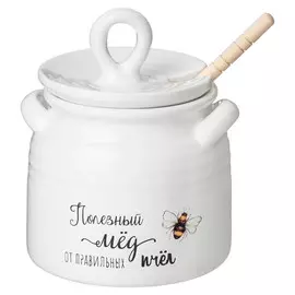 банка для меда LEFARD 11х10,5х12,5см с ложкой керамика