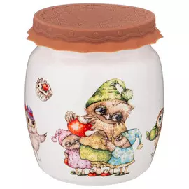 банка для меда LEFARD Совушки 1л 13х14см с силиконовой крышкой фарфор