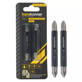 биты HANSKONNER PH2хPZ2 65мм двусторонние 2шт