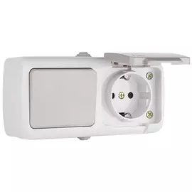 блок 1-клавишный выключатель и розетка EKF Мурманск IP54 с/з с/к серый