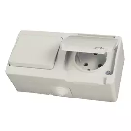блок 2-клавишный выключатель и розетка GUNSAN IP54 с/з серый