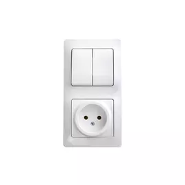 блок 2-клавишный выключатель и розетка SCHNEIDER ELECTRIC Glossa б/з белый