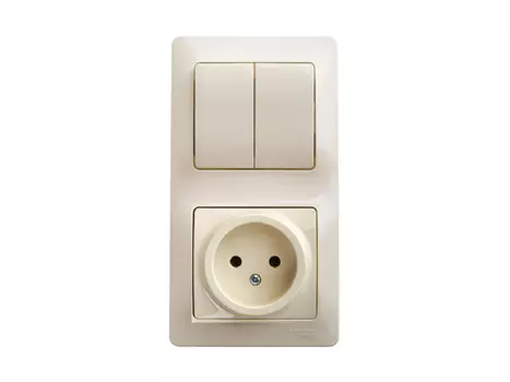 блок 2-клавишный выключатель и розетка SCHNEIDER ELECTRIC Glossa б/з бежевый