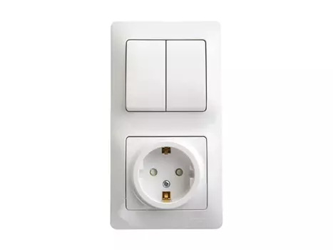 блок 2-клавишный выключатель и розетка SCHNEIDER ELECTRIC Glossa c/з белый