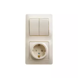 блок 2-клавишный выключатель и розетка SCHNEIDER ELECTRIC Glossa c/з бежевый