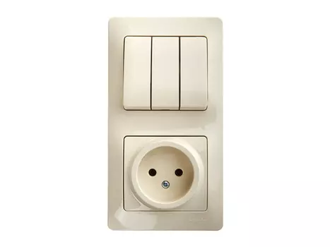 блок 3-клавишный выключатель и розетка SCHNEIDER ELECTRIC Glossa б/з бежевый