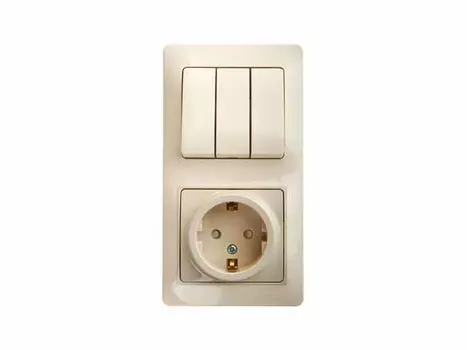 блок 3-клавишный выключатель и розетка SCHNEIDER ELECTRIC Glossa c/з бежевый