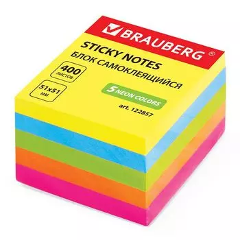 блок для записей BRAUBERG 400л 5цв самоклеящийся неоновый