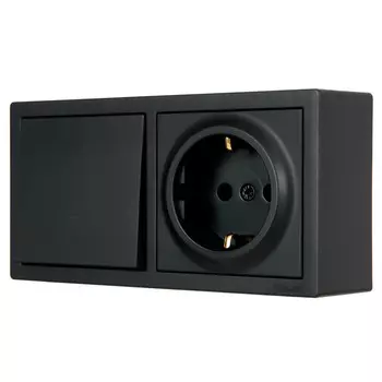 блок переключатель 1-клавишный и розетка LEZARD Leto с/з черный бархат