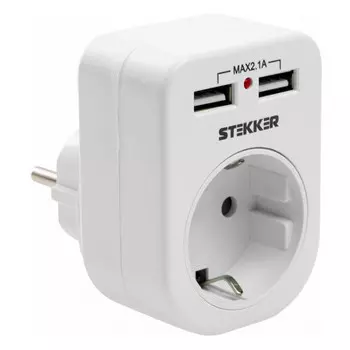 блок розеточный STEKKER розетка 2p + e16а, 2 usb разъема 5V 2,1А