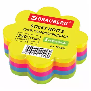 блок самоклеящийся фигурный BRAUBERG Цветок 67х67мм 250л неон