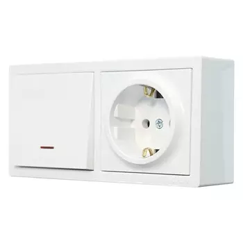 блок выключатель 1-клавишный и розетка LEZARD Leto с/з с/и белый