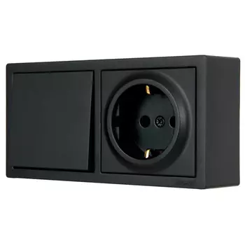 блок выключатель 1-клавишный и розетка LEZARD Leto с/з черный бархат