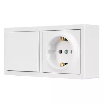 блок выключатель 1-клавишный и розетка LEZARD Leto с/з белый