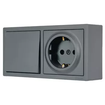 блок выключатель 1-клавишный и розетка LEZARD Leto с/з графит