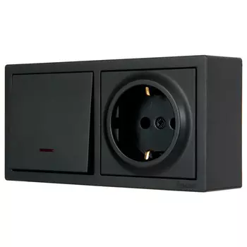 блок выключатель 1-клавишный и розетка LEZARD Leto с/з с/и чёрный бархат