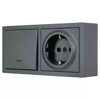 блок выключатель 1-клавишный и розетка LEZARD Leto с/з с/и графит