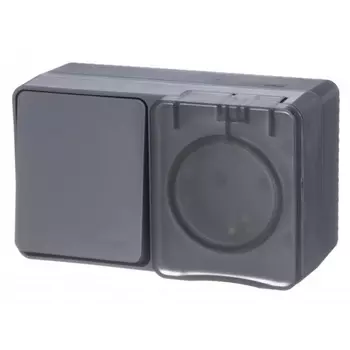 блок выключатель 1-клавишный и розетка с/з с/ш Atlas Design Profi54 горизонтальный антрацит