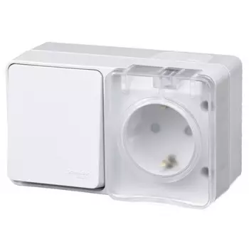 блок выключатель 1-клавишный и розетка с/з с/ш Atlas Design Profi54 горизонтальный белый