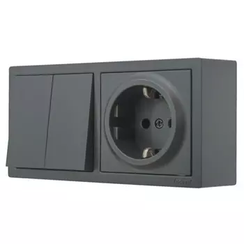 блок выключатель 2-клавишный и розетка с/з LEZARD Leto графит