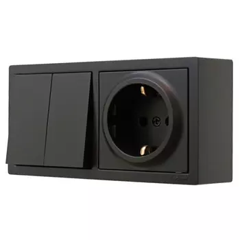 блок выключатель 2-клавишный и розетка с/з LEZARD Leto черный бархат