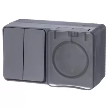 блок выключатель 2-клавишный и розетка с/з с/ш Atlas Design Profi54 горизонтальный антрацит