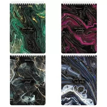 блокнот BRAUBERG Marble А5 80л гребень картон клетка в асс-те