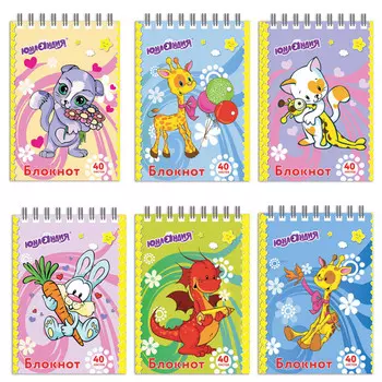 блокнот ЮНЛАНДИЯ Мультяшки А7 40л 75х105мм гребень клетка