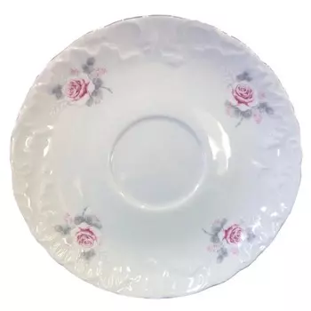 блюдце CMIELOW Рококо Бледная роза отводка платиной 15,7см чайное фарфор
