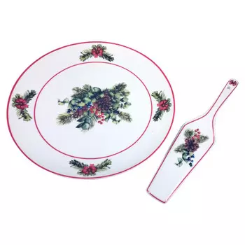 блюдо для торта MOST Праздник-Праздник 26см с лопаткой фарфор