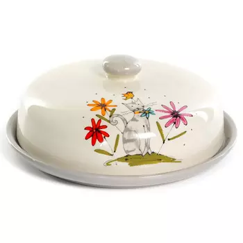 блюдо ELRINGTON Серый Кот 23см для блинов круглое с крышкой керамика