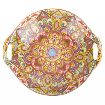 блюдо NOUVELLE HOME Arabesque 23,5х20х4,5см с ручками фарфор оранжевый