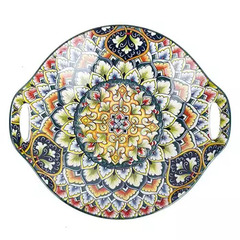 блюдо NOUVELLE HOME Arabesque 23,5х20х4,5см с ручками фарфор зеленый