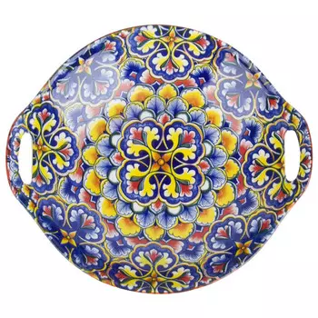 блюдо NOUVELLE HOME Arabesque 23,5х20х4,5см с ручками фарфор синий