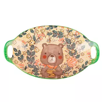 блюдо NOUVELLE HOME Kawaii Forest.Bear 27х16см овальное с ручками фарфор