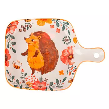 блюдо NOUVELLE HOME Kawaii Forest Hedgehog 22х16см квадратное с ручкой фарфор