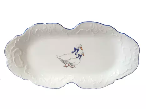 блюдо CMIELOW Рококо Гуси прямоуглое 36х18см фарфор