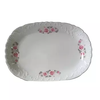 блюдо CMIELOW Рококо Бледная Роза отводка платиной овальное 29х20см фарфор
