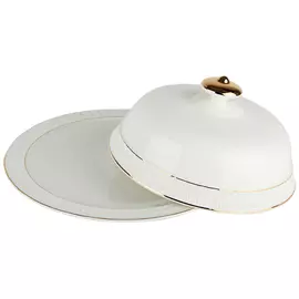 блюдо Снежная королева 25,4см для блинов с крышкой керамика