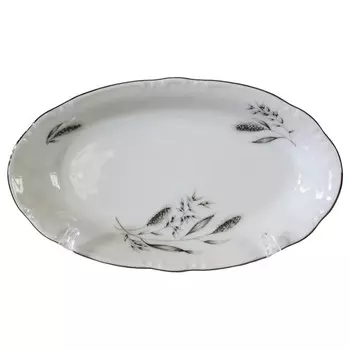 блюдо THUN Констанция Серебрянные колосья 21х12см овальное фарфор