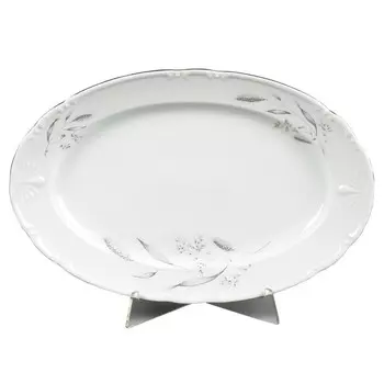 блюдо THUN Констанция Серебрянные колосья 32х21 овальное фарфор
