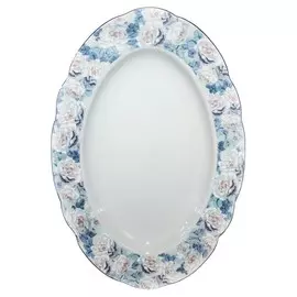 блюдо THUN Роза Голубая роза, отводка платина 32х22см овальное фарфор