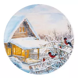 блюдо WALMER Снегири круглое 24см стекло