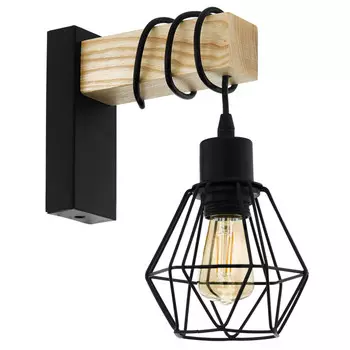 бра EGLO Townshend 5 1х60Вт E27 сталь дерево черный коричневый