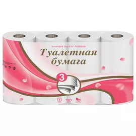 бумага туал. 8шт./уп. 3-сл. 3 сл. 136 листов б/аром. белая