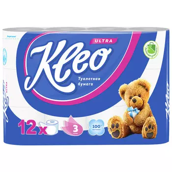 бумага туалетная KLEO Ultra 12 шт/уп. 3-слойные 144 листа без аромата