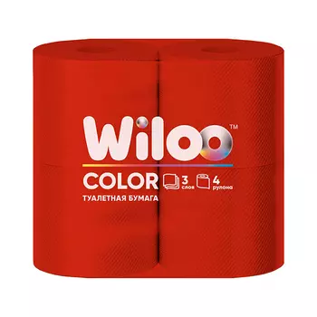 бумага туалетная WILOO Color 4шт в уп. 3-слойные 160 листов красная