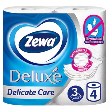 бумага туалетная ZEWA Deluxe 4 шт./уп. 3-сл, 145 листов, без аромата