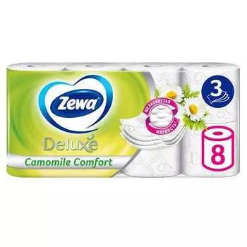 бумага туалетная ZEWA Deluxe 8шт в уп. 3-слойные 145 листов аромат ромашка