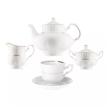 чайный сервиз CMIELOW Ивона золотая отводка 6/15 фарфор белый